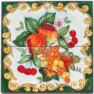 Pannello Murale in Ceramica Ciliegie e Melagrana 40x40 cm
