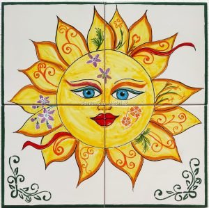 Pannello Murale in Ceramica | Il Sole Vietrese Giallo Naif | 40x40 cm